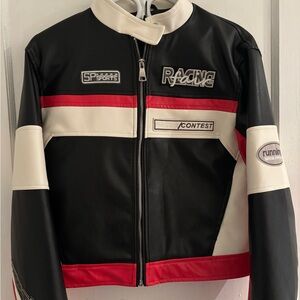 Black and White Racing Jacket with Red Accents